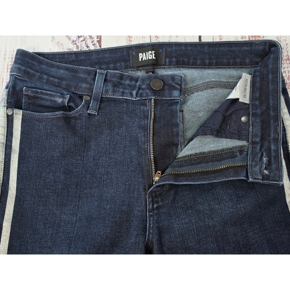 PAIGE‎ Tuxedo Stripe Jeans Womens 29 Blue Excellent Silver Side Metallic Stripe